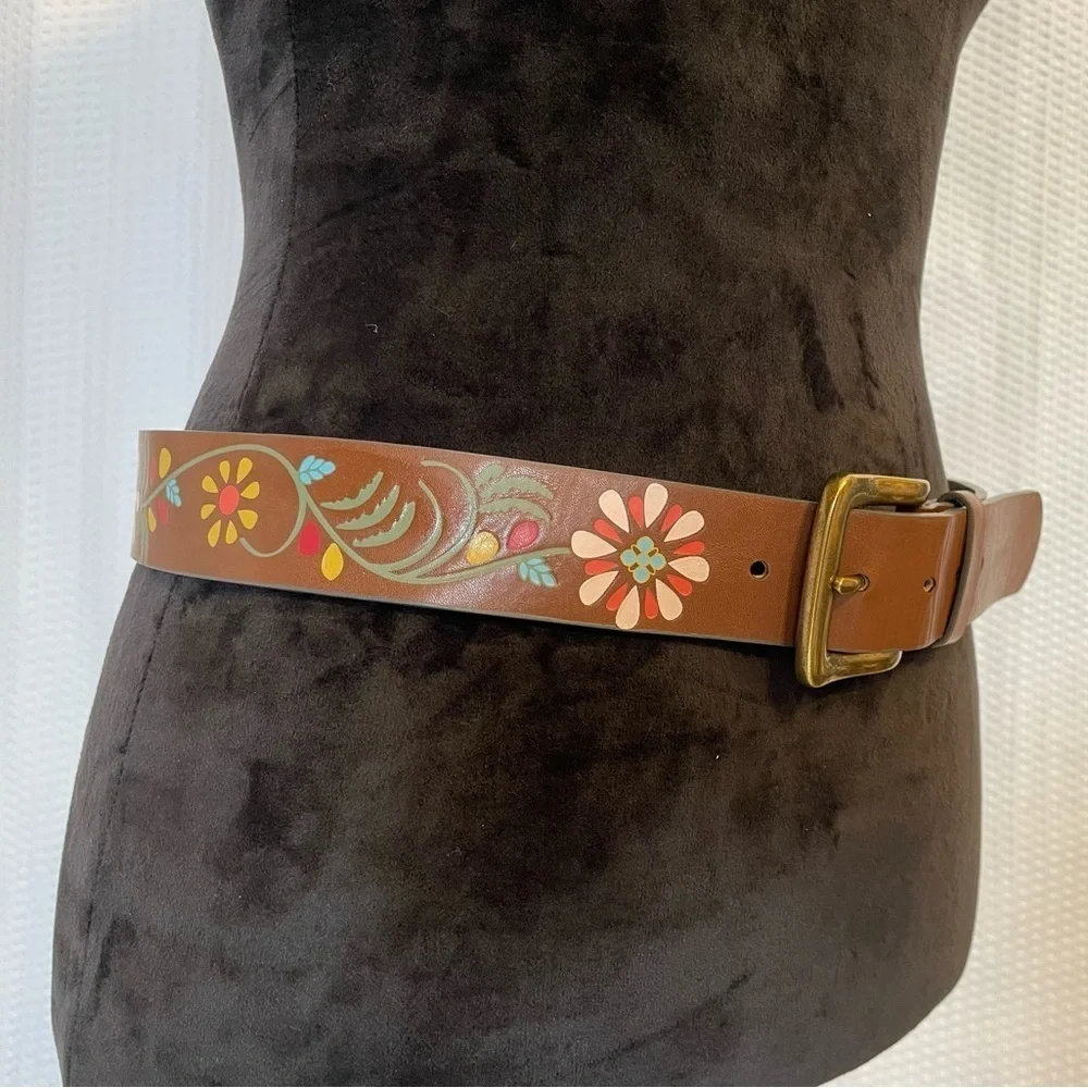 Brown Colorful Floral Print 1 1/2” Belt Size S/M